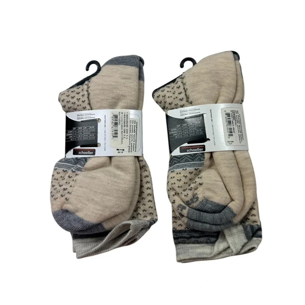 Smartwool 2 Pair Women L Cozy Cabin Crew Merino Wool Socks Natural Large LOT 2